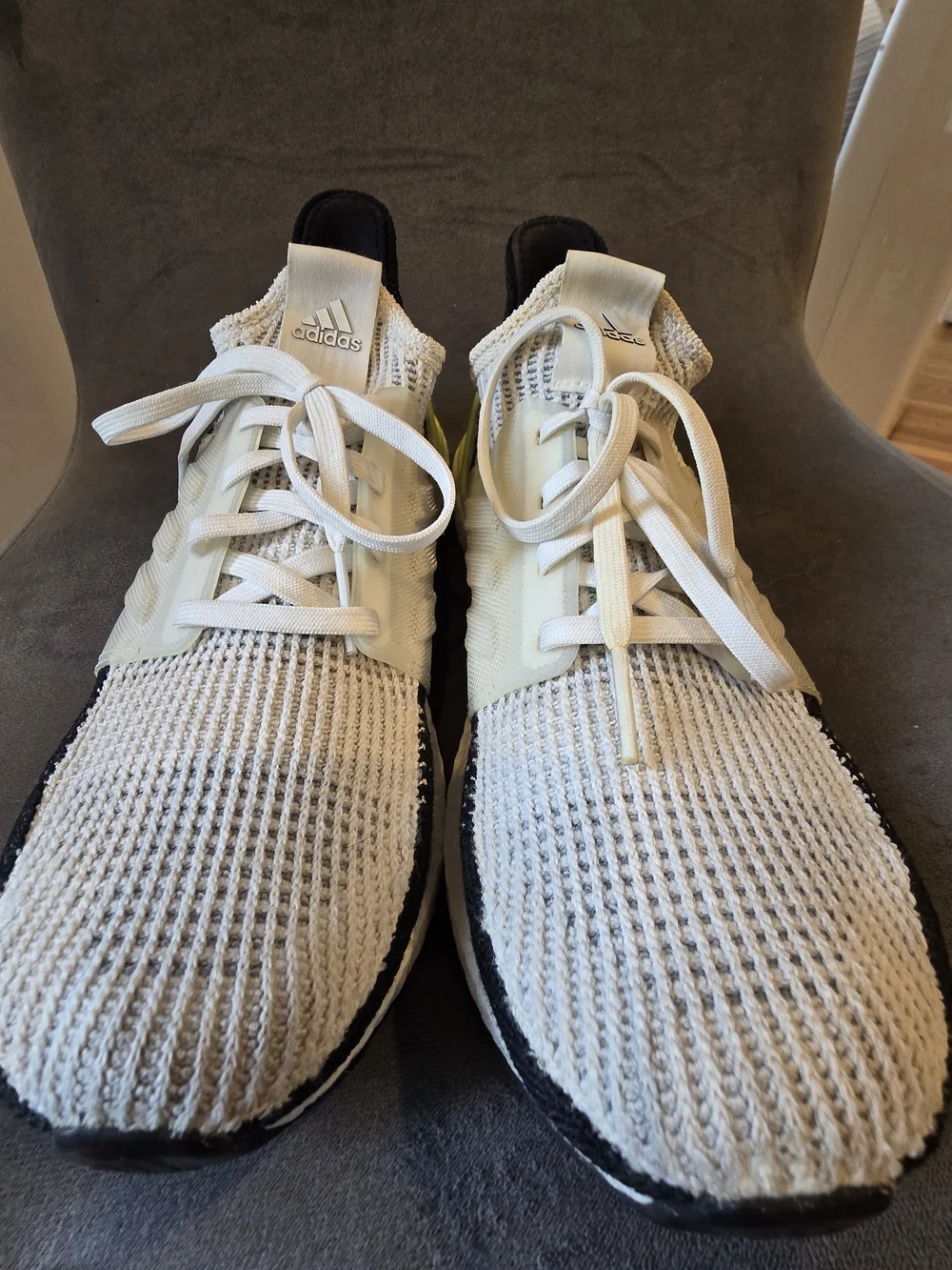 Adidas Ultraboost 19 White Black Signal Green Running Shoes Men's Size 8